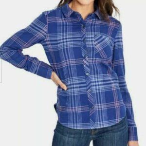Orvis Flannel Shirt Women's Size XL Blue Plaid Pocket Long Sleeve Lightweight